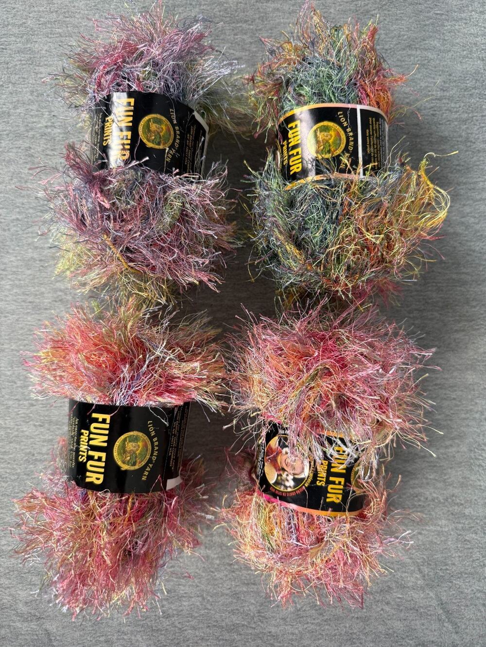 Lion Brand Fun Fur Prints Eyelash Yarn Confetti 206 Lot of 4 x 50 gm Skeins